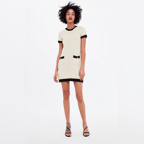 Zara | Dresses | Zara Size Medium Cream Color Chunky Knit Dress With Black  Contrasting Piping | Poshmark